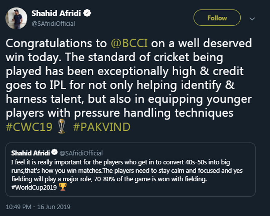 shahid afridi, shahid afridi tweet, shahid afridi india pakistan match, shahid afridi india congratulate