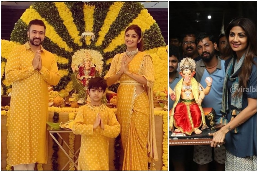 शिल्पा शेट्टी और उनका पूरा परिवार में बप्पा का स्वागत जोरदार तरीके से किया गया. कुंद्रा परिवार के सभी सदस्य एक जैसे पीले रंग के कपड़े पहने दिखाई दिए.