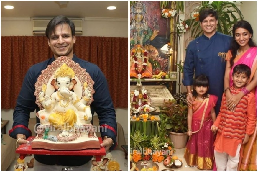 बप्पा को अपने घर ले जाते विवेक ओबेरॉय. ओबेरॉय परिवार हर साल धूमधाम से गणपति का स्वागत करता है.