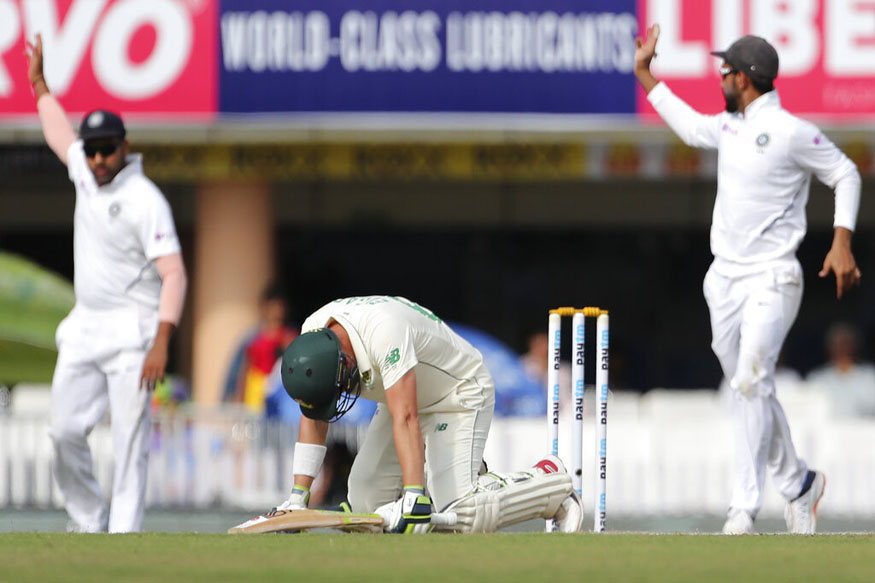 umesh yadav, india south africa test, ranchi test, umesh yadav bouncer, dean elgar, उमेश यादव बाउंसर, डीन एल्गर, इंडिया साउथ अफ्रीका टेस्ट, रांची टेस्ट, थीनिस डी ब्रूइन