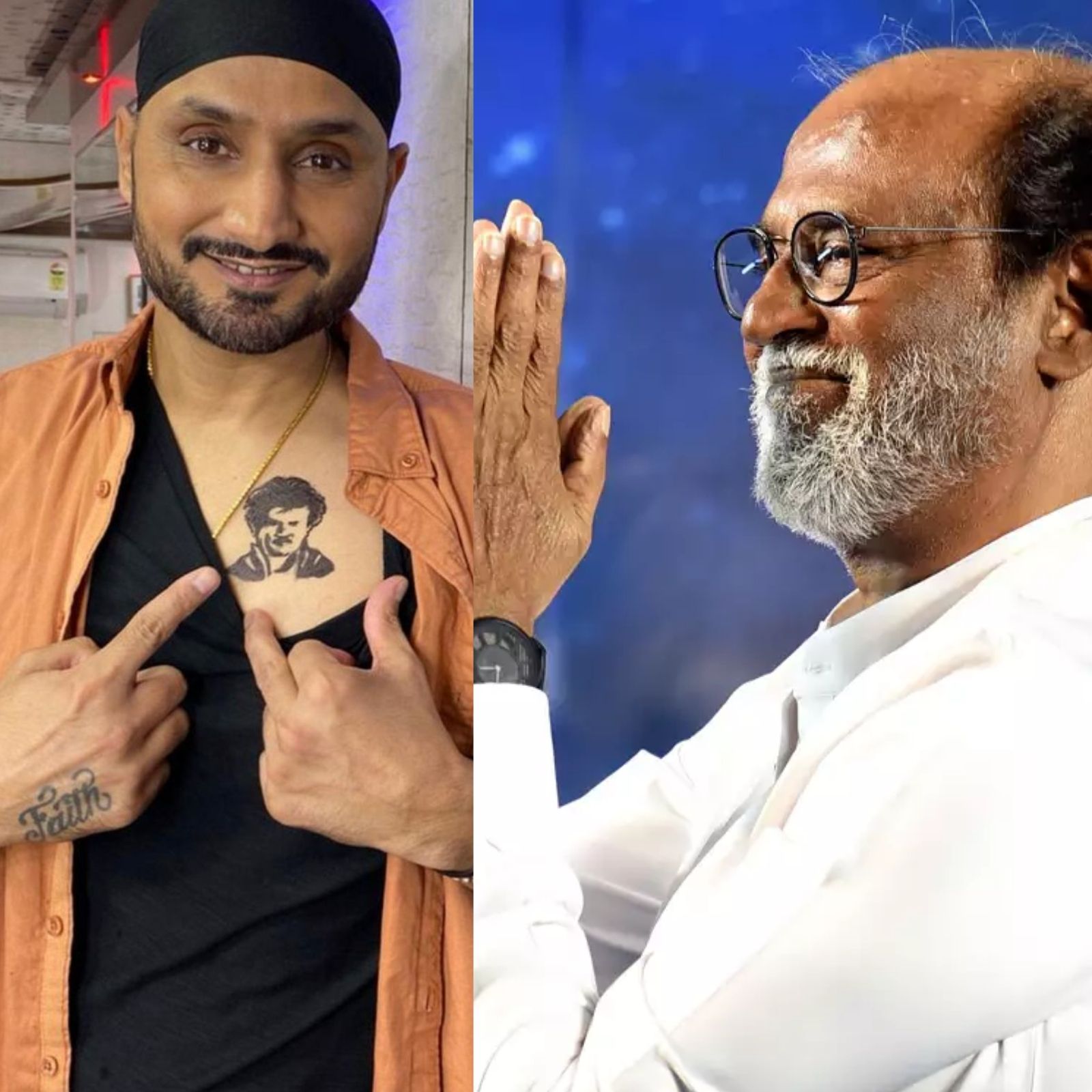 Harbhajan Singh bears a Rajinikanth tattoo on his chest to wish him on his birthday Bhojpuri South mogi - Harbhajan singh के सीने में बसते हैं Rajinikanth, शर्ट का बटन खोल दिखाया
